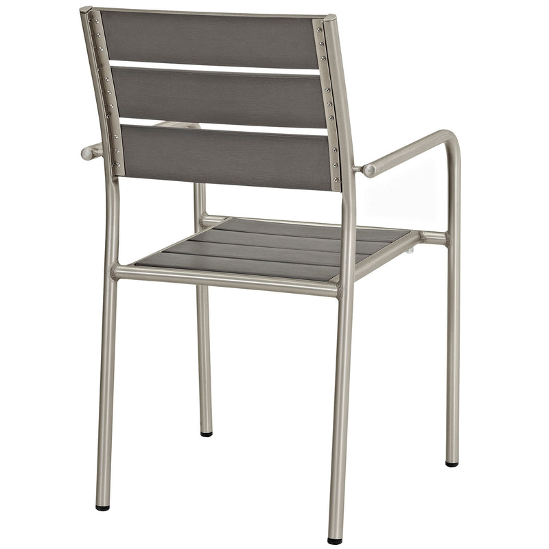 Shore Outdoor Patio Aluminum Dining Rounded Armchair Silver Gray by Modway