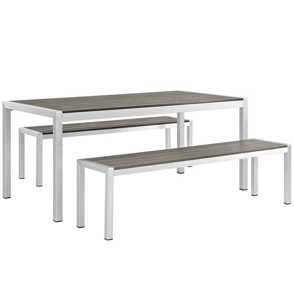 Shore 3 Piece Outdoor Patio Aluminum Dining Set Silver Gray by Modway