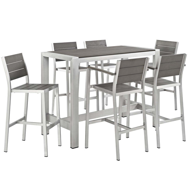 Shore 7 Piece Outdoor Patio Aluminum Dining Set Silver Gray by Modway