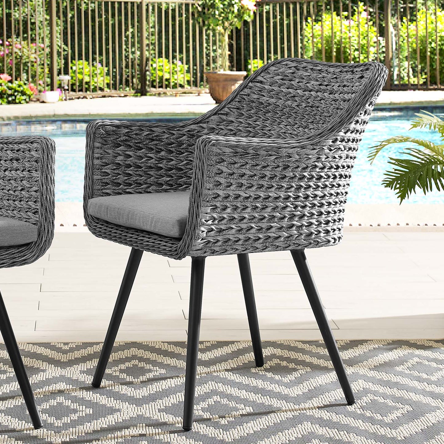 Endeavor Outdoor Patio Wicker Rattan Dining Armchair in Gray by Modway