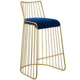 Rivulet Gold Stainless Steel Performance Velvet Bar Stool Gold Navy by Modway