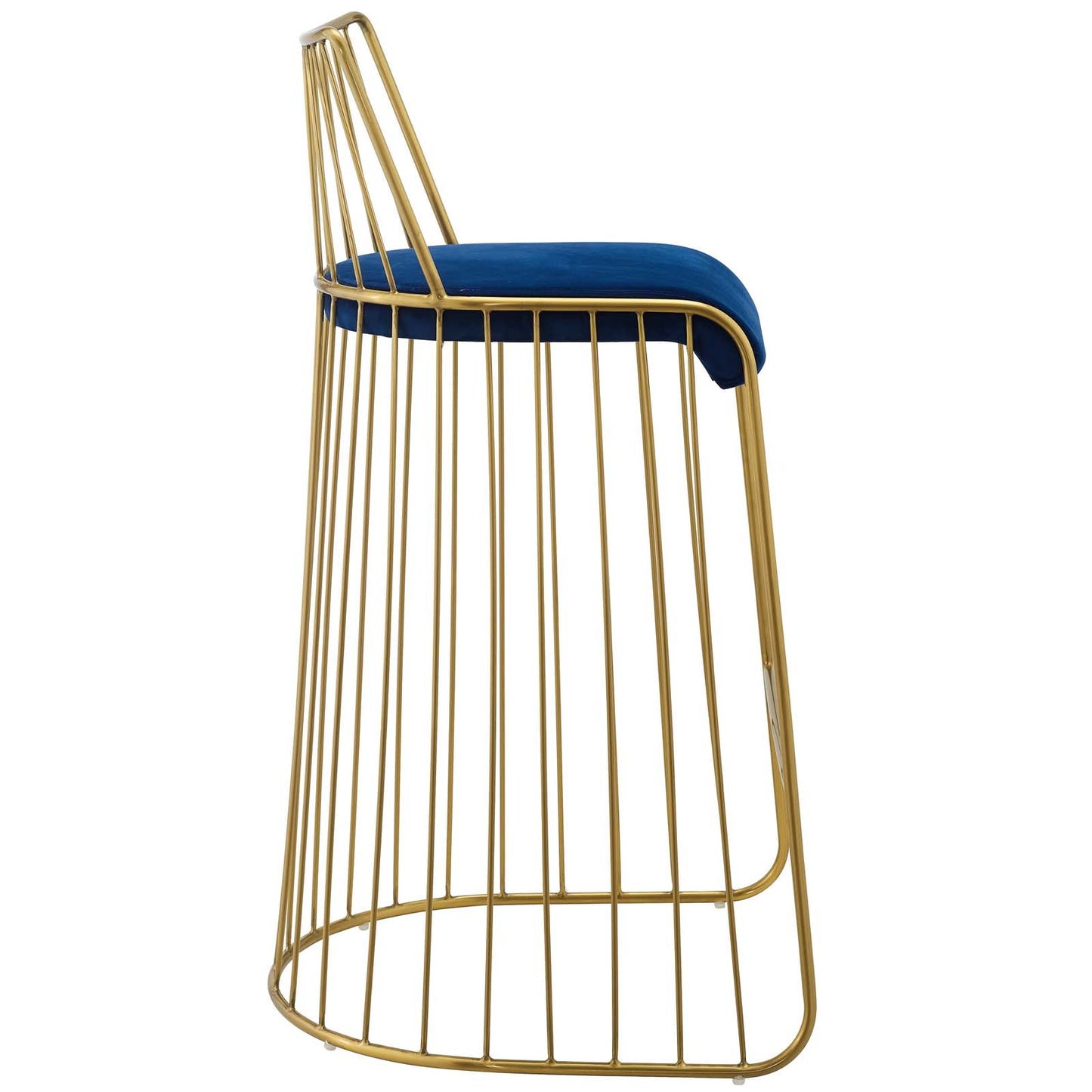 Rivulet Gold Stainless Steel Performance Velvet Bar Stool Gold Navy by Modway