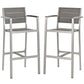 Shore Bar Stool Outdoor Patio Aluminum Set of 2 Silver Gray Arm Chairs by Modway