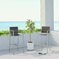 Shore Bar Stool Outdoor Patio Aluminum Set of 2 Silver Gray Arm Chairs by Modway