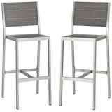 Shore Armless Bar Stool Outdoor Patio Aluminum Set of 2 Silver Gray by Modway