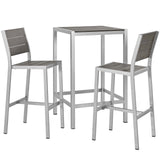 Shore 3 Piece Outdoor Patio Aluminum Outdoor Pub Set Silver Gray by Modway