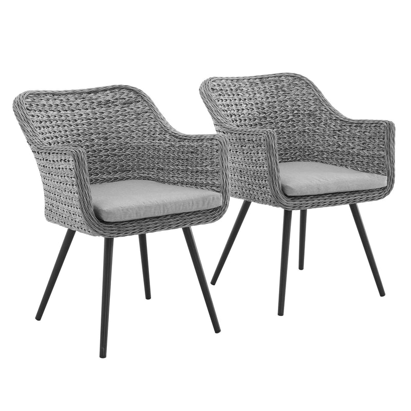 Endeavor Dining Armchair Outdoor Patio Wicker Rattan Set of 2 in Gray Gray by Modway