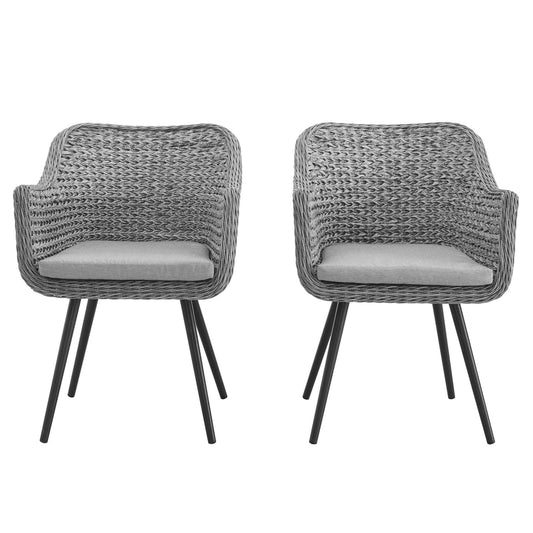 Endeavor Dining Armchair Outdoor Patio Wicker Rattan Set of 2 in Gray Gray by Modway