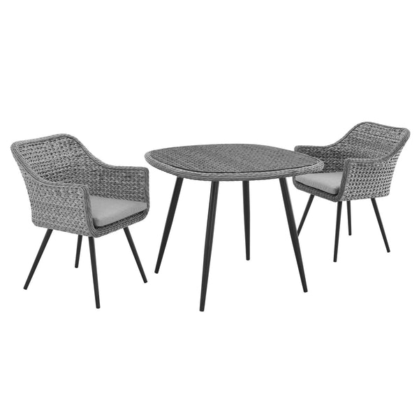Endeavor 3 Piece Outdoor Patio Wicker Rattan Dining Set in Gray Gray by Modway