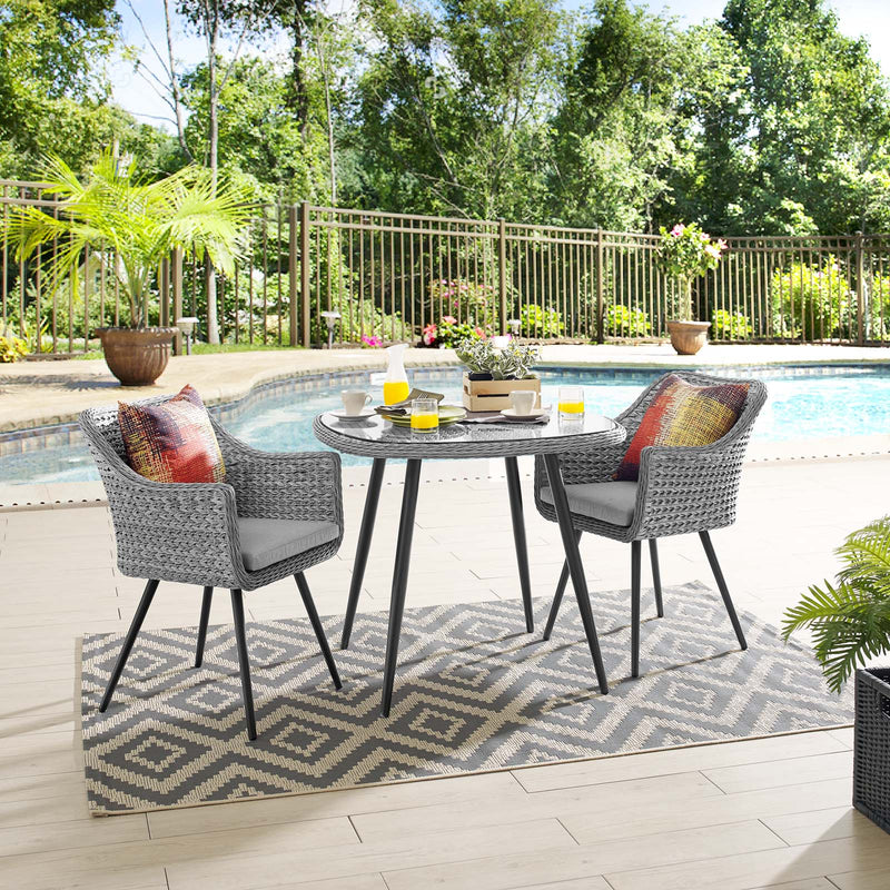 Endeavor 3 Piece Outdoor Patio Wicker Rattan Dining Set in Gray Gray by Modway