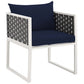 Stance 7 Piece Outdoor Patio Aluminum Dining Set White Navy | Polyester by Modway