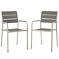 Shore Dining Chair Outdoor Patio Aluminum Set of 2 Silver Gray Arm Chairs by Modway