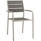 Shore Dining Chair Outdoor Patio Aluminum Set of 2 Silver Gray Arm Chairs by Modway