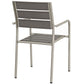 Shore Dining Chair Outdoor Patio Aluminum Set of 2 Silver Gray Arm Chairs by Modway