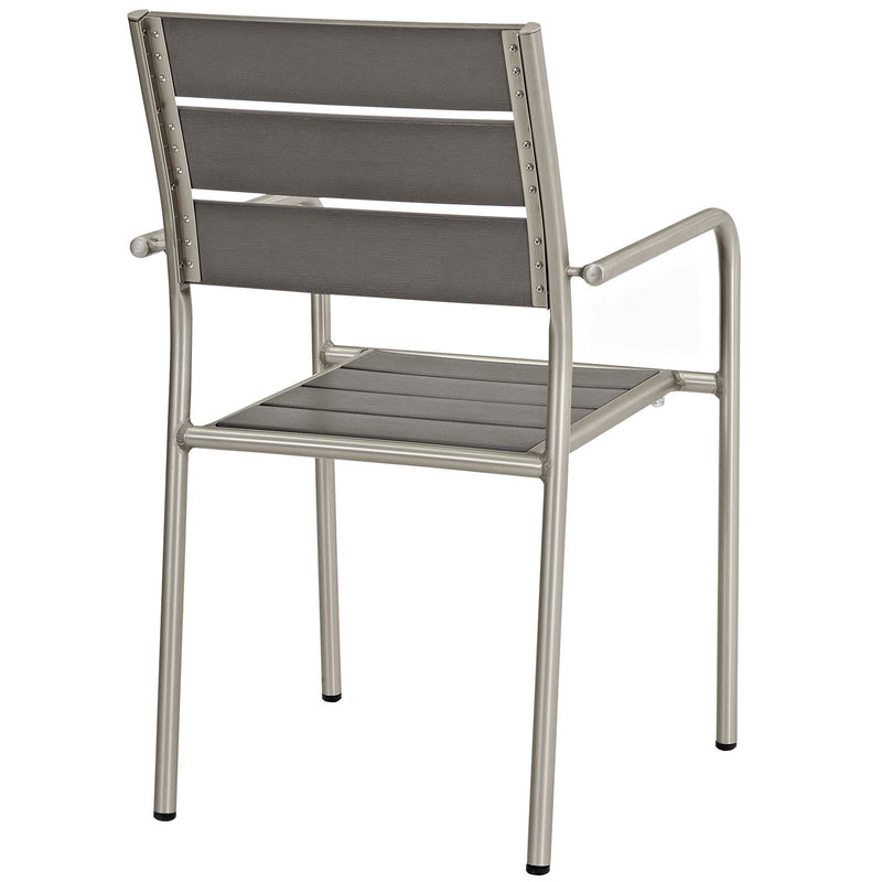 Shore Dining Chair Outdoor Patio Aluminum Set of 2 Silver Gray Arm Chairs by Modway