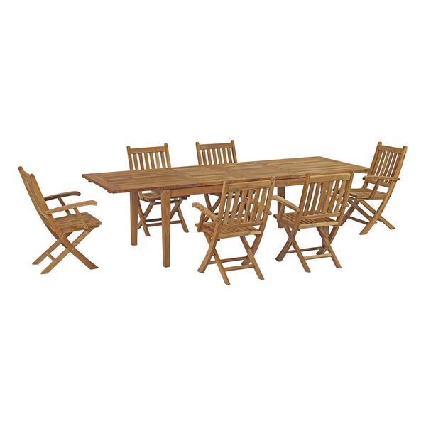 Marina 7 Piece Outdoor Patio Teak Outdoor Dining Set Natural Arm Chairs by Modway