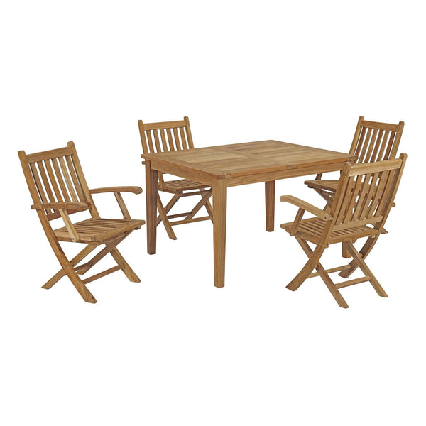 Marina 5 Piece Outdoor Patio Teak Outdoor Dining Set Natural Arm Chairs by Modway