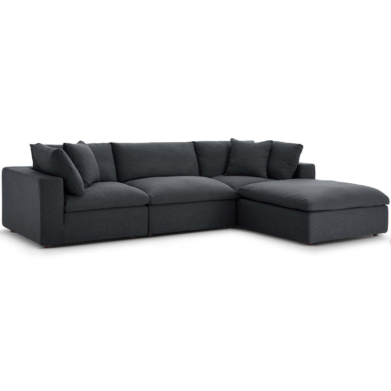 Commix Down Filled Overstuffed 4 Piece Sectional Sofa Set Azure | Polyester by Modway