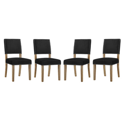 Oblige Dining Chair Wood Set of 4 | Polyester by Modway