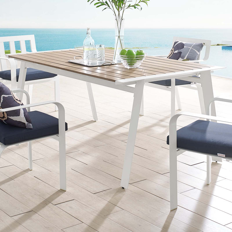 Roanoke 73" Outdoor Patio Aluminum Dining Table White Natural by Modway