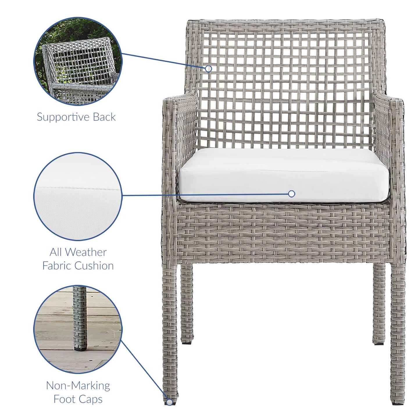 Aura Dining Armchair Outdoor Patio Wicker Rattan Set of 4 by Modway