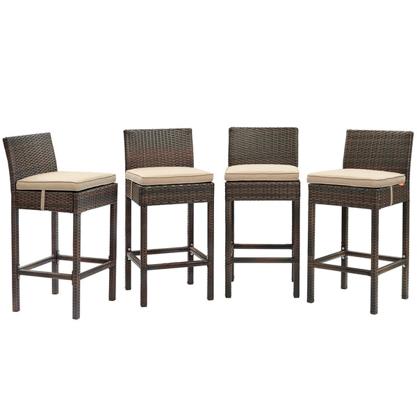 Conduit Bar Stool Outdoor Patio Wicker Rattan Set of 4 Brown by Modway