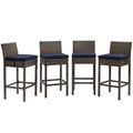 Conduit Bar Stool Outdoor Patio Wicker Rattan Set of 4 Brown by Modway