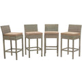 Conduit Bar Stool Outdoor Patio Wicker Rattan Set of 4 Light Gray by Modway