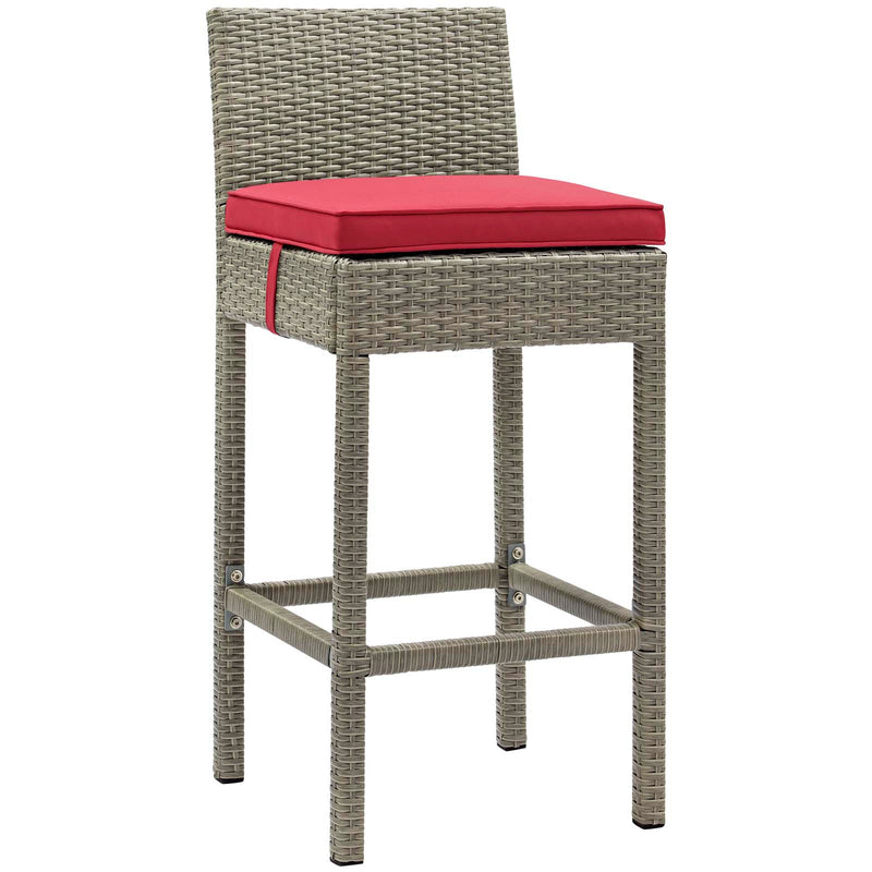 Conduit Bar Stool Outdoor Patio Wicker Rattan Set of 4 Light Gray by Modway