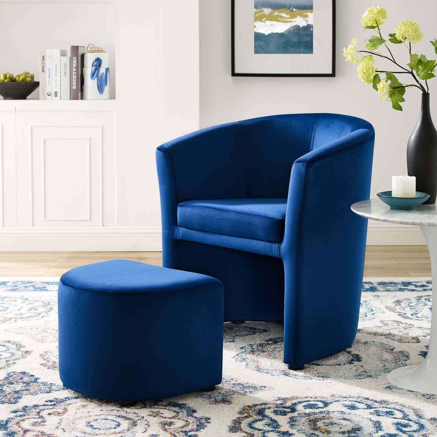 Divulge Stain Resistant Velvet Arm Chair and Ottoman Set by Modway