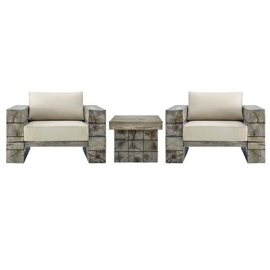 Manteo Rustic Coastal Outdoor Patio Sunbrella 3 Piece Set Light Gray Beige by Modway