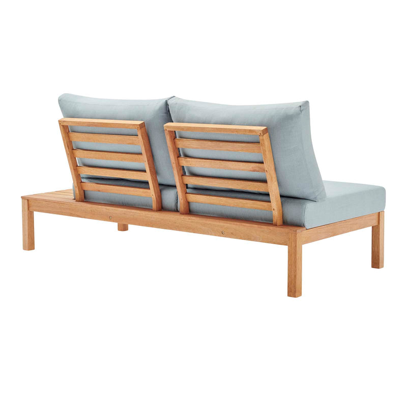 Freeport Karri Wood Outdoor Patio Loveseat with LeftFacing Side End Table in Natural Light Blue by Modway