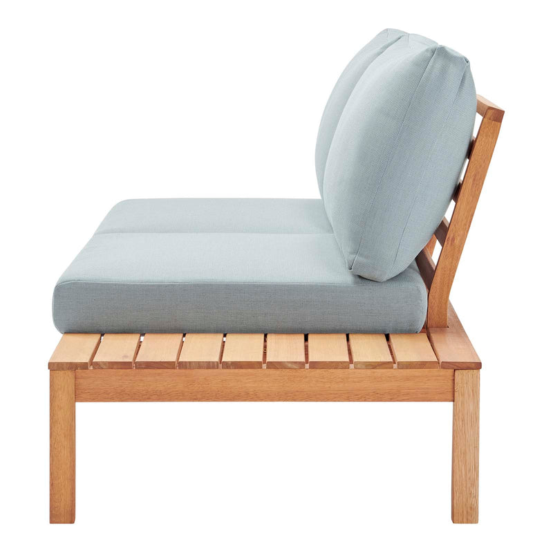Freeport Karri Wood Outdoor Patio Loveseat with LeftFacing Side End Table in Natural Light Blue by Modway