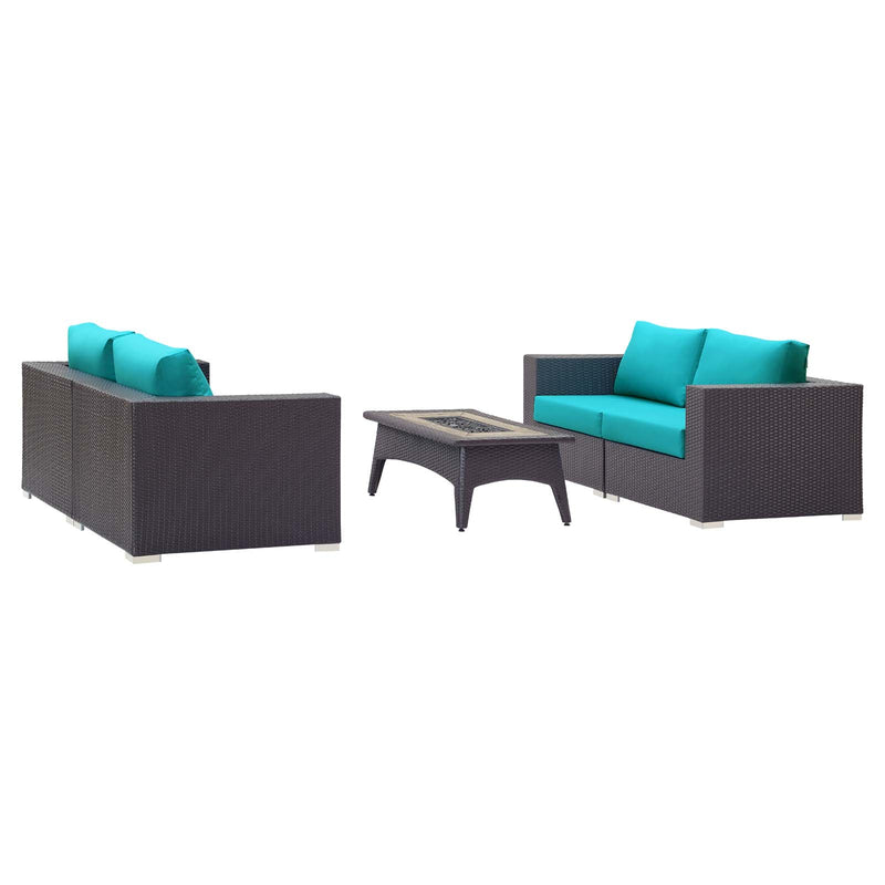 Convene 5 Piece Set Outdoor Patio with Fire Pit Espresso by Modway