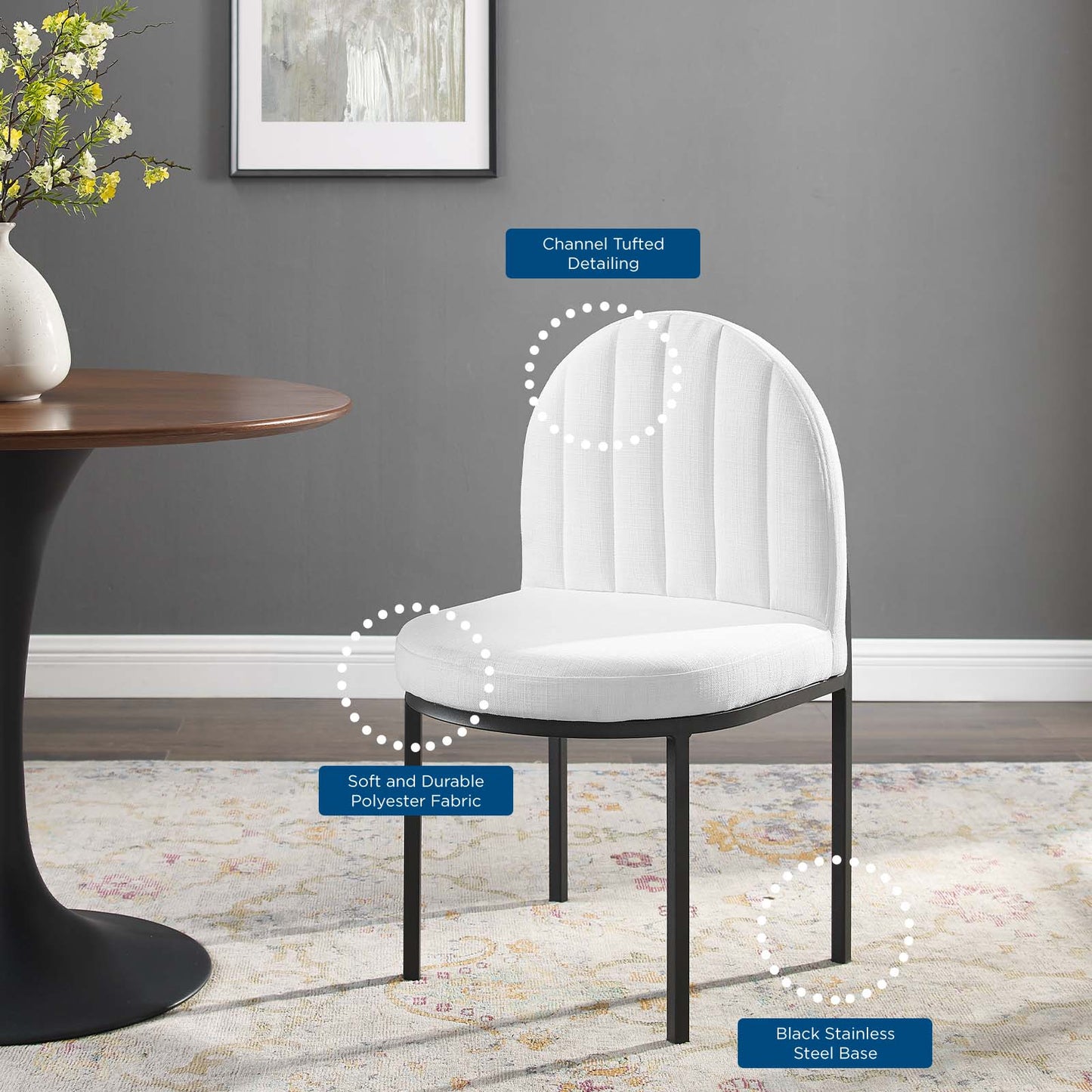 Isla Channel Tufted Upholstered Fabric Dining Side Chair | Polyester by Modway