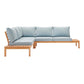Freeport 3 Piece Outdoor Patio Karri Wood Sectional Natural Light Blue by Modway