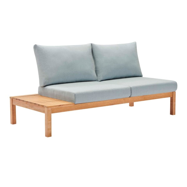 Freeport 3 Piece Outdoor Patio Karri Wood Sectional Natural Light Blue by Modway