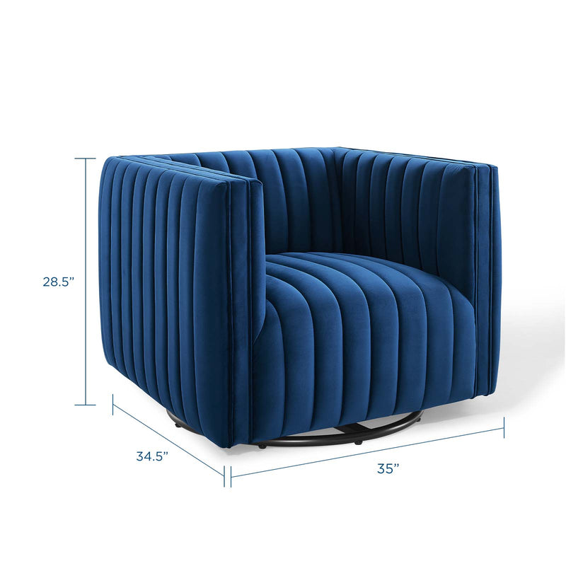 Conjure Channel Tufted Performance Velvet Swivel Armchair | Polyester by Modway