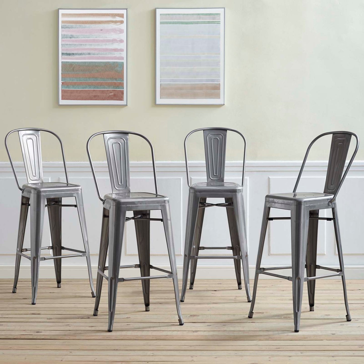 Promenade Bar Side Stool Set of 4 Gunmetal by Modway