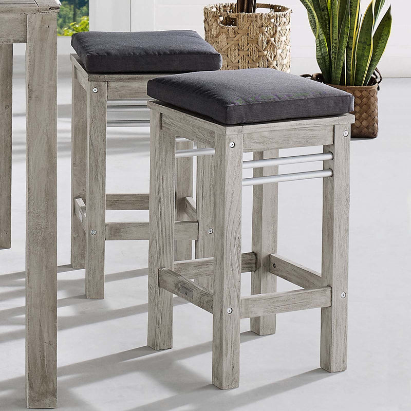 Wiscasset Outdoor Patio Acacia Wood Bar Stool Set of 2 in Light Gray by Modway