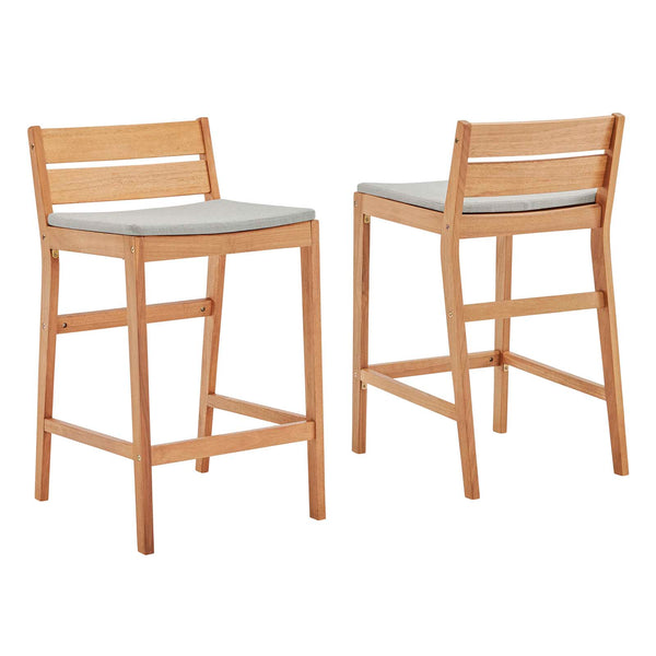 Riverlake Outdoor Patio Ash Wood Bar Stool Set of 2 in Natural Taupe by Modway