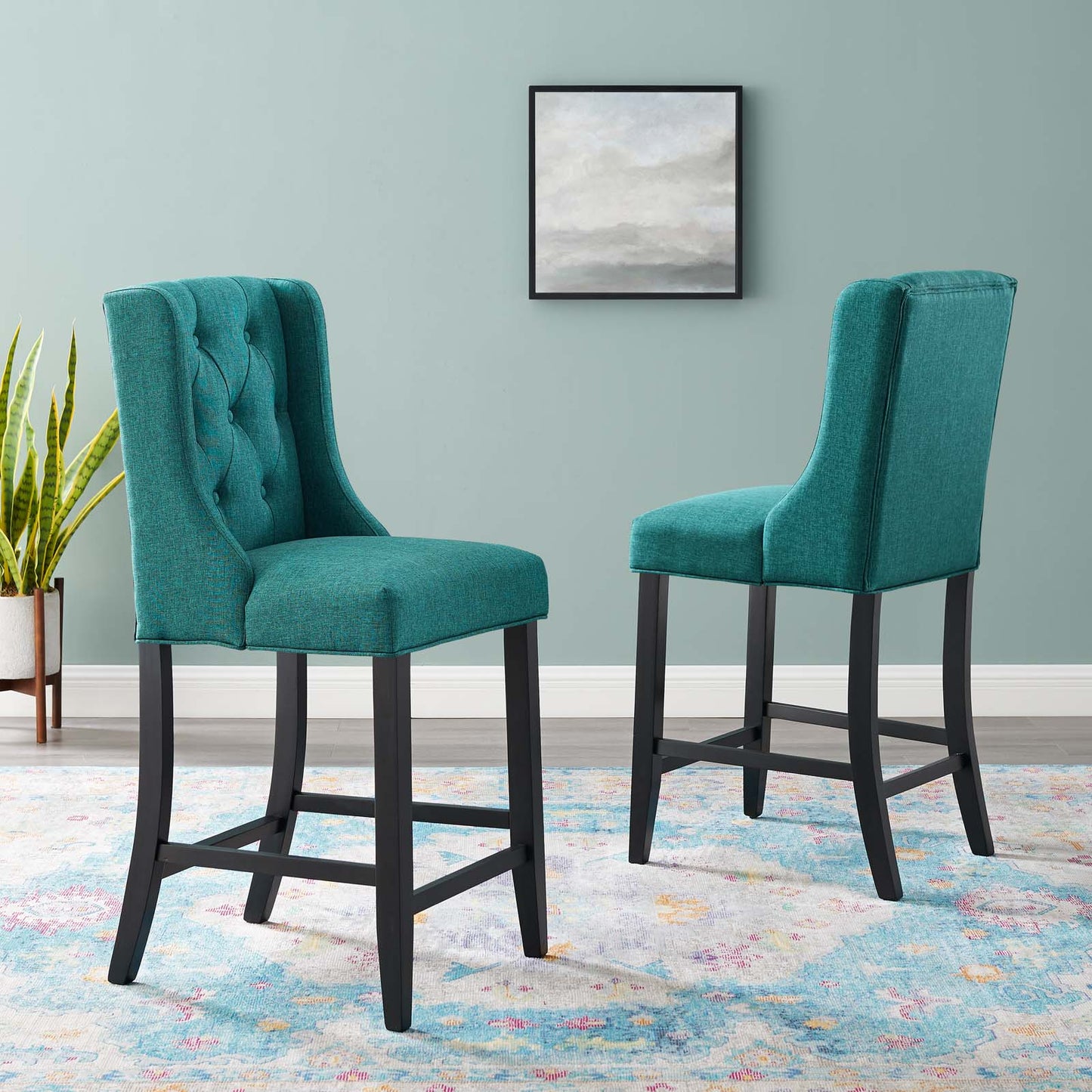 Baronet Counter Bar Stool Upholstered Fabric Set of 2 | Polyester by Modway