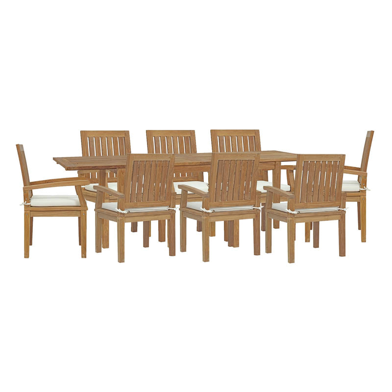 Marina 9 Piece Outdoor Patio Teak Dining Set Natural White by Modway