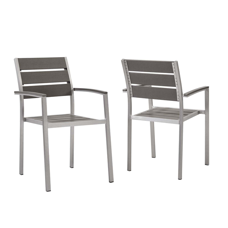 Shore Outdoor Patio Aluminum Dining Armchair Set of 2 Silver Gray by Modway