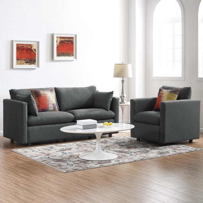 Activate Upholstered Fabric Sofa and Armchair Set Gray | Polyester by Modway