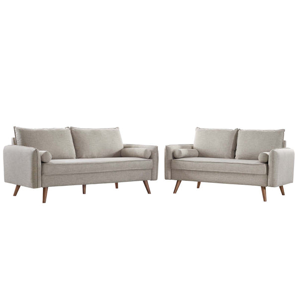 Revive Upholstered Fabric Sofa and Loveseat Set Beige by Modway