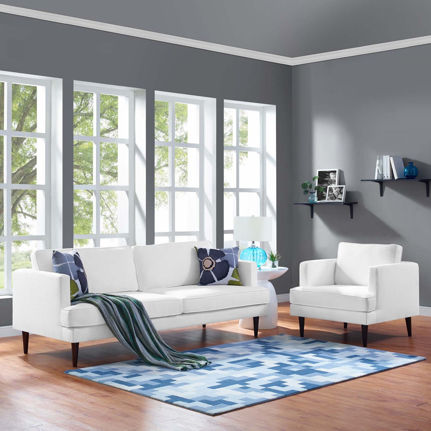 Agile Upholstered Fabric Sofa and Armchair Set by Modway