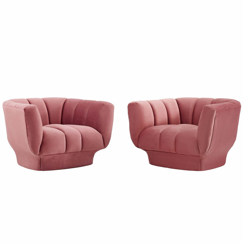 Entertain Vertical Channel Tufted Performance Velvet Armchair Set of 2 by Modway