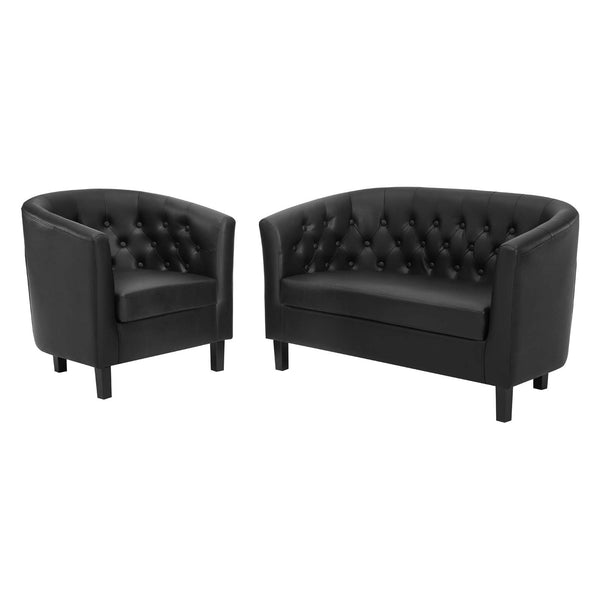 Prospect Upholstered Vinyl Loveseat and Armchair Set Black by Modway