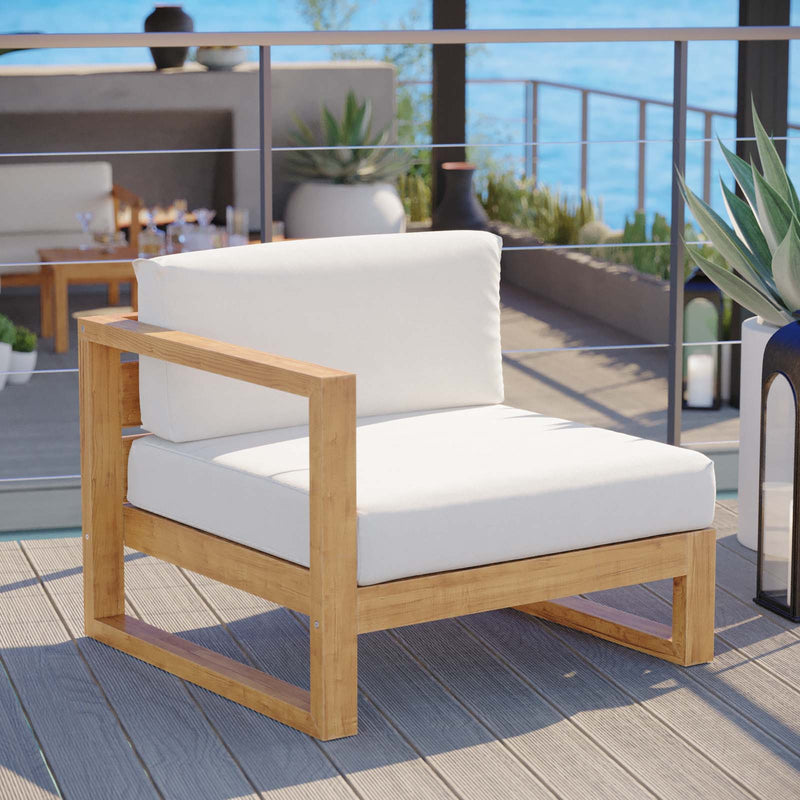 Upland Outdoor Patio Teak Wood Left-Arm Chair Natural White by Modway